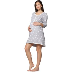 Be Mammy - Zwangerschaps Nachthemd - Melange Sterren Crème - Katoen - Three-quarter Mouwen