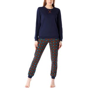 Merry Style - MS-MS10-168-PJ - Dames Pyjama - Marineblauw/Oranje/Geruit - Katoen