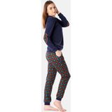 Merry Style - MS-MS10-168-PJ - Dames Pyjama - Marineblauw/Oranje/Geruit - Katoen