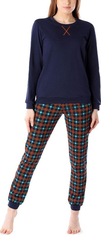 Merry Style - MS-MS10-168-PJ - Dames Pyjama - Marineblauw/Oranje/Geruit - Katoen