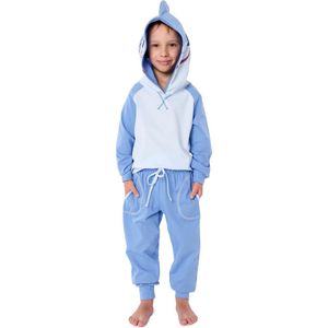 Ladeheid Kinderen Pyjama - met Capuchon - Lange mouwen - Lange broek - Katoen - LA-LA40-236-PJ - Blauwe Haai - 110-116
