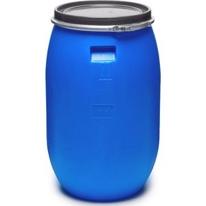 Garronda 120L Kunststof Trommel Met Deksel - Vat - Regenton - HDPE - Voedselvat - Tuin Hobbock - Blauw/Zwart - GD-STE-Barrel