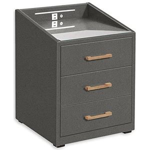 LUNA Nachtkastje, boxspringbed, grafiet, functioneel nachtkastje met USB-aansluiting en ledverlichting, 47 x 61 x 46 cm (b x h x d)