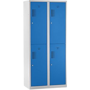 eurokraft basic Lockerkast met twee verdiepingen Amsterdam, 2 compartimenten, breedte 800 mm, 4 compartimenten, lichtgrijs / lichtblauw