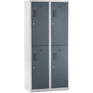 eurokraft basic Lockerkast met twee verdiepingen Amsterdam, 2 compartimenten, breedte 800 mm, 4 compartimenten, lichtgrijs / basaltgrijs