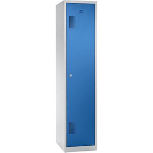 eurokraft basic AMSTERDAM stalen locker, 1 hoedenplank, 1 tussenwand, 1 kledingstang, 3 legborden, cilinderslot, deurkleur lichtblauw