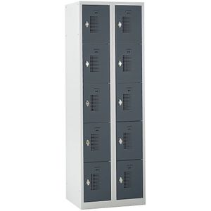 eurokraft basic Vijfvoudige locker Amsterdam, 2 vakken, lichtgrijs / basaltgrijs, b = 600 mm, 10 vakken, draaigrendel