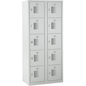 eurokraft basic Vijfvoudige locker Amsterdam, 2 vakken, lichtgrijs, b = 800 mm, 10 vakken, draaigrendel