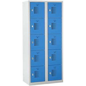 eurokraft basic Vijfvoudige locker Amsterdam, 2 vakken, lichtgrijs / lichtblauw, b = 800 mm, 10 vakken, draaigrendel