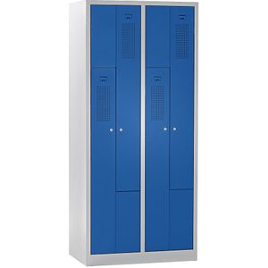 eurokraft basic AMSTERDAM Z-garderobekast, breedte 800 mm, 2 afdelingen, 4 deuren, deur gentiaanblauw, kastframe lichtgrijs