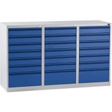 eurokraft basic Ladekast, staal, h x b x d = 900 x 1500 x 500 mm, 21 laden, ladekleur gentiaanblauw