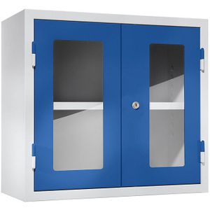 eurokraft basic Werkplaatshangkast, h x b x d = 600 x 650 x 320 mm, deuren met venster, gentiaanblauw RAL 5010