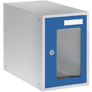 eurokraft basic Kubuslocker, h x b x d = 350 x 250 x 450 mm, deuren met venster, lichtgrijs / gentiaanblauw