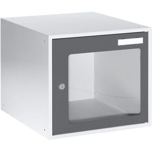 eurokraft basic Kubuslocker, h x b x d = 350 x 400 x 450 mm, deuren met venster, lichtgrijs / basaltgrijs