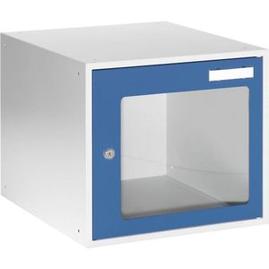 eurokraft basic Kubuslocker, h x b x d = 350 x 400 x 450 mm, deuren met venster, lichtgrijs / gentiaanblauw