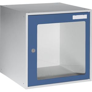 eurokraft basic Kubuslocker, h x b x d = 450 x 450 x 450 mm, deuren met venster, lichtgrijs / gentiaanblauw