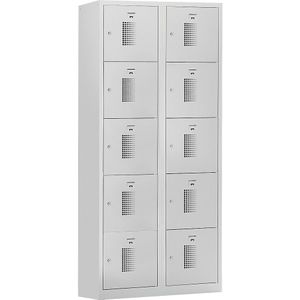 eurokraft basic Vijfvoudige locker Amsterdam, 2 vakken, lichtgrijs, b = 600 mm, 10 vakken, cilinderslot