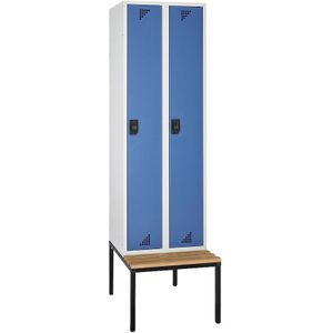 eurokraft pro Universele kast en garderobekast, met zitbank, 2 vakken, breedte 600 mm, deuren briljantblauw