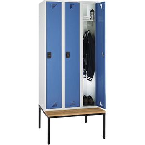 eurokraft pro Multifunctionele/locker-kledingkast Bremen met zitbank, 3 compartimenten, deuren briljantblauw, breedte 900 mm