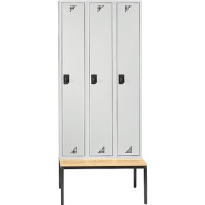 eurokraft pro Multifunctionele/locker-kledingkast Bremen met zitbank, 3 compartimenten, deuren lichtgrijs, breedte 1200 mm