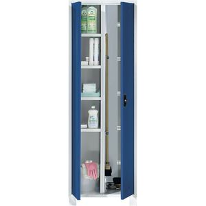 eurokraft pro Multifunctionele/locker-kledingkast Bremen, scheidingswand in het midden, klemhouder, lichtgrijs / briljantblauw, breedte 800 mm