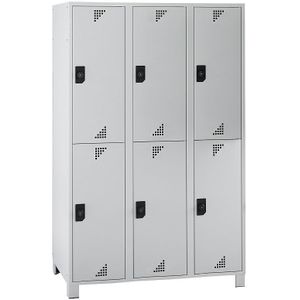 eurokraft pro Lockerkast met twee verdiepingen Bremen, 3 compartimenten, lichtgrijs, breedte 1200 mm, 6 vakken