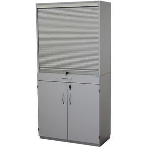 eurokraft pro Sorteerkast met roldeuren en onderbouwkast, h x b x d = 1864 x 913 x 440 mm, 18 vakken, lichtgrijs RAL 7035