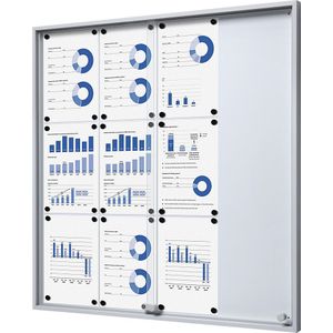 eurokraft pro Vitrinekast met schuifdeuren, uitwendige afmetingen b x h x d = 906 x 947 x 50 mm, metalen achterwand