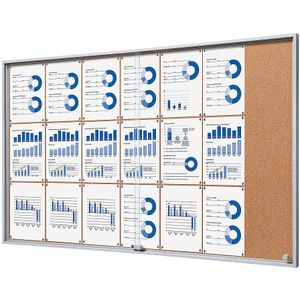 eurokraft pro Vitrinekast met schuifdeuren, uitwendige afmetingen b x h x d = 1566 x 947 x 50 mm, kurk achterwand