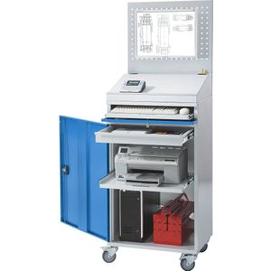 eurokraft pro Computer-werkstation, staalplaat, h x b = 1770 x 650 mm, met geperforeerd paneel en lessenaar, deurkleur lichtblauw