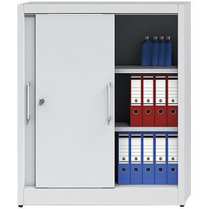 eurokraft pro Schuifdeurkast hoogte 1200 mm, met 2 legborden, h x b = 1200 x 1000 mm, diepte 600 mm, deurkleur lichtblauw RAL 5012