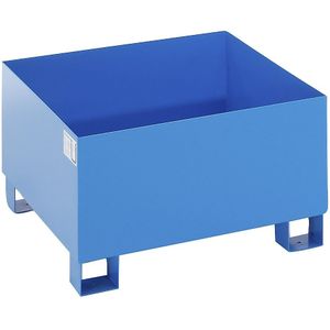 eurokraft basic Stalen opvangbak voor vaten van 200 l, l x b x h = 800 x 800 x 465 mm, met vergunning, met blauwe poedercoating, zonder rooster
