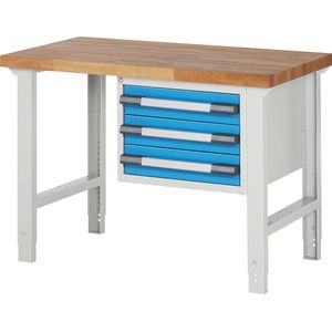eurokraft pro Werkbank, bouwdoossysteem serie 7000, 3 laden, b x d = 1250 x 700 mm