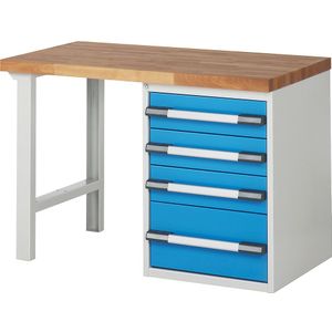 eurokraft pro Werkbank, bouwdoossysteem serie 7000, 4 laden, b x d = 1250 x 700 mm