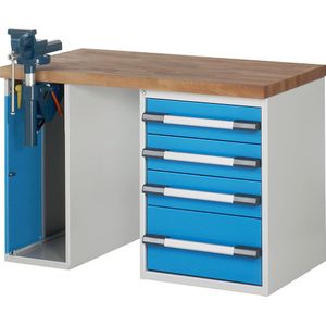 Werkbank, modulair systeem, 1 kast, 1 staand ladeblok met ieder 4 laden, diepte 700 mm EUROKRAFTpro