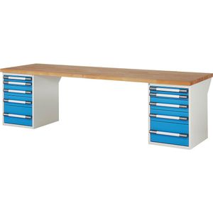 eurokraft pro Werkbank, bouwdoossysteem serie 7000, 10 laden, b x d = 3000 x 900 mm