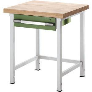 eurokraft pro In hoogte verstelbare werkbank, stellingbouw, 1 lade, breedte 750 mm, lichtgrijs / groen