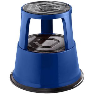 eurokraft pro Kickstep van stevig plaatstaal, hoogte belast 420 mm, drie zwenkwielen, blauw, vanaf 10 stuks