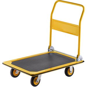eurokraft basic Professionele platformwagen, laadvermogen 300 kg, meloengeel, massieve rubberbanden