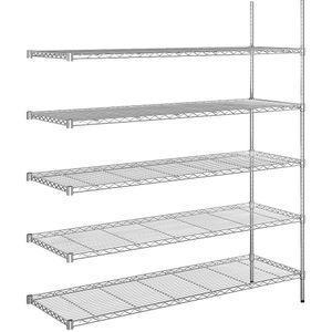 Roosterstelling van staaldraad, verchroomd, vakdraagvermogen 100 kg, b x d = 1520 x 610 mm, aanbouwstelling, hoogte 1880 mm, 5 legborden