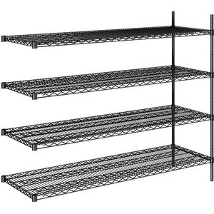 Staaldraad-roosterstelling, zwart, vakdraagvermogen 250 kg, b x d = 1520 x 610 mm, aanbouwstelling, hoogte 1370 mm, 4 legborden
