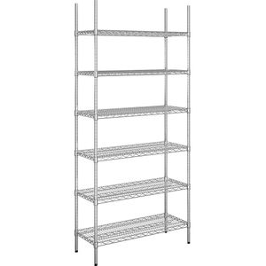 Roosterstelling van staaldraad, verchroomd, vakdraagvermogen 250 kg, b x d = 910 x 460 mm, basisstellling, hoogte 2180 mm, met 6 legborden