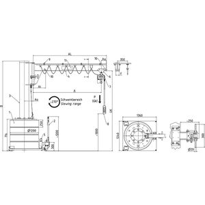Vetter Verrijdbare kolomzwenkkraan, zwenkbereik 270°, hefvermogen 500 kg, reikwijdte 2,0 m