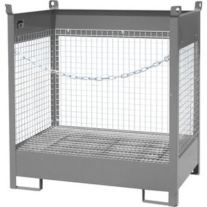 eurokraft pro Magazijn- en transportpallet met opvangbak, 3 gaaswanden, voor 2 vaten van 200 l, grijs