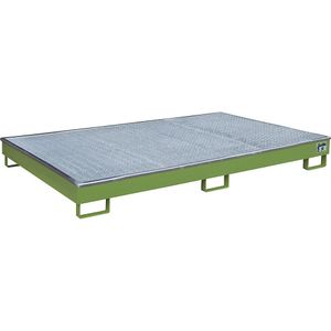 eurokraft pro Bodemopvangbak voor stellingen met PE-inzet, met rooster, 240 l, l x b x h = 2165 x 1315 x 230 mm, groen