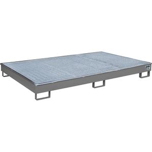 eurokraft pro Bodemopvangbak voor stellingen met PE-inzet, met rooster, 240 l, l x b x h = 2165 x 1315 x 230 mm, grijs