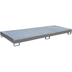 eurokraft pro Bodemopvangbak voor stellingen met PE-inzet, PE-inzetstuk, rooster, 240 l, 3265 x 1315 x 195 mm, grijs
