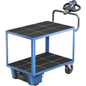eurokraft pro Montagewagen met elektrische aandrijving, 2 etages van kunststof, l x b x h = 1470 x 700 x 1300 mm, blauw