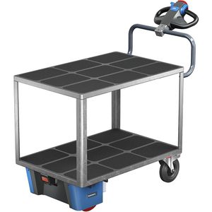 eurokraft pro Montagewagen met elektrische aandrijving, 2 etages van kunststof, l x b x h = 1670 x 800 x 1300 mm, verzinkt