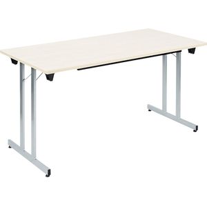 Inklapbare tafel F25, b x d = 1400 x 700 mm, werkblad ahornhoutdecor, frame blank aluminiumkleurig